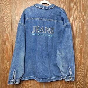 VTG Mid-weight Denim Jacket Blue Jean Embroidered Shabazz Brothers Mens XXL